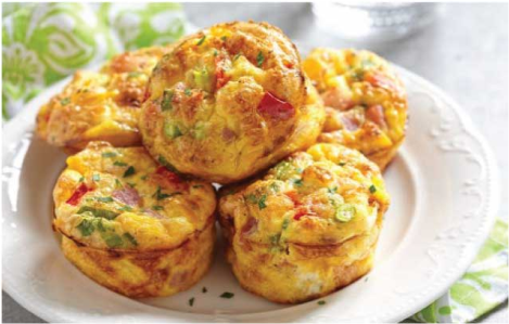 Mini Omelet Muffins: Protein: 7.2g, Carbs: 1.4g, Fat: 5.4g